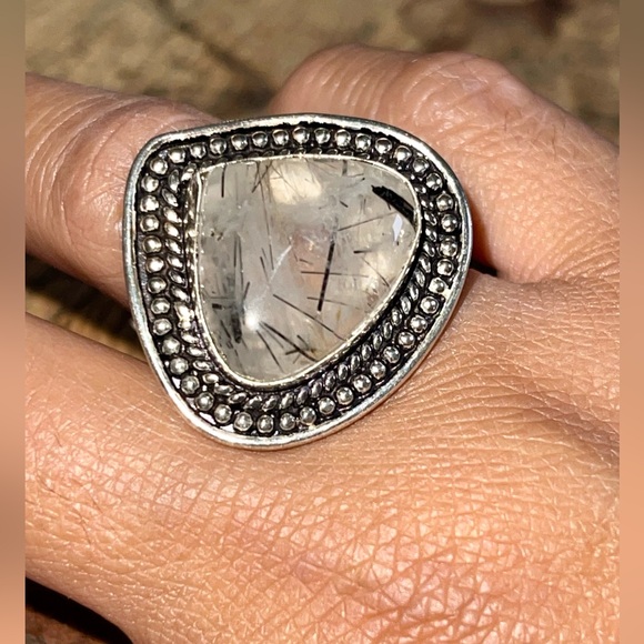 Black Rutilated Quartz Ring Size 7 1/2 - Picture 3 of 6